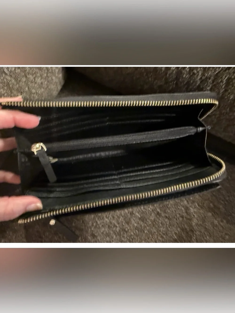 kate spade Black Leather Zip Wristlet/Wallet with Gold Hardware large 8”W X 4”H